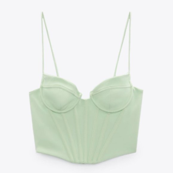 ZARA MINT FULLY LINED WIRED STRUCTURED CUPS BONED CORSET CROP TOP - Picture 2 of 9
